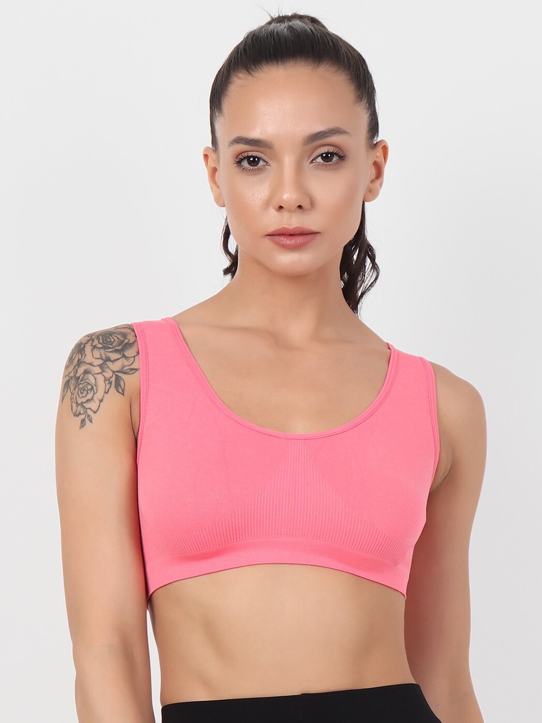 

XOXO Design Pink Solid Dri Fit Technology Workout Bra - Non-Padded Non-Wired