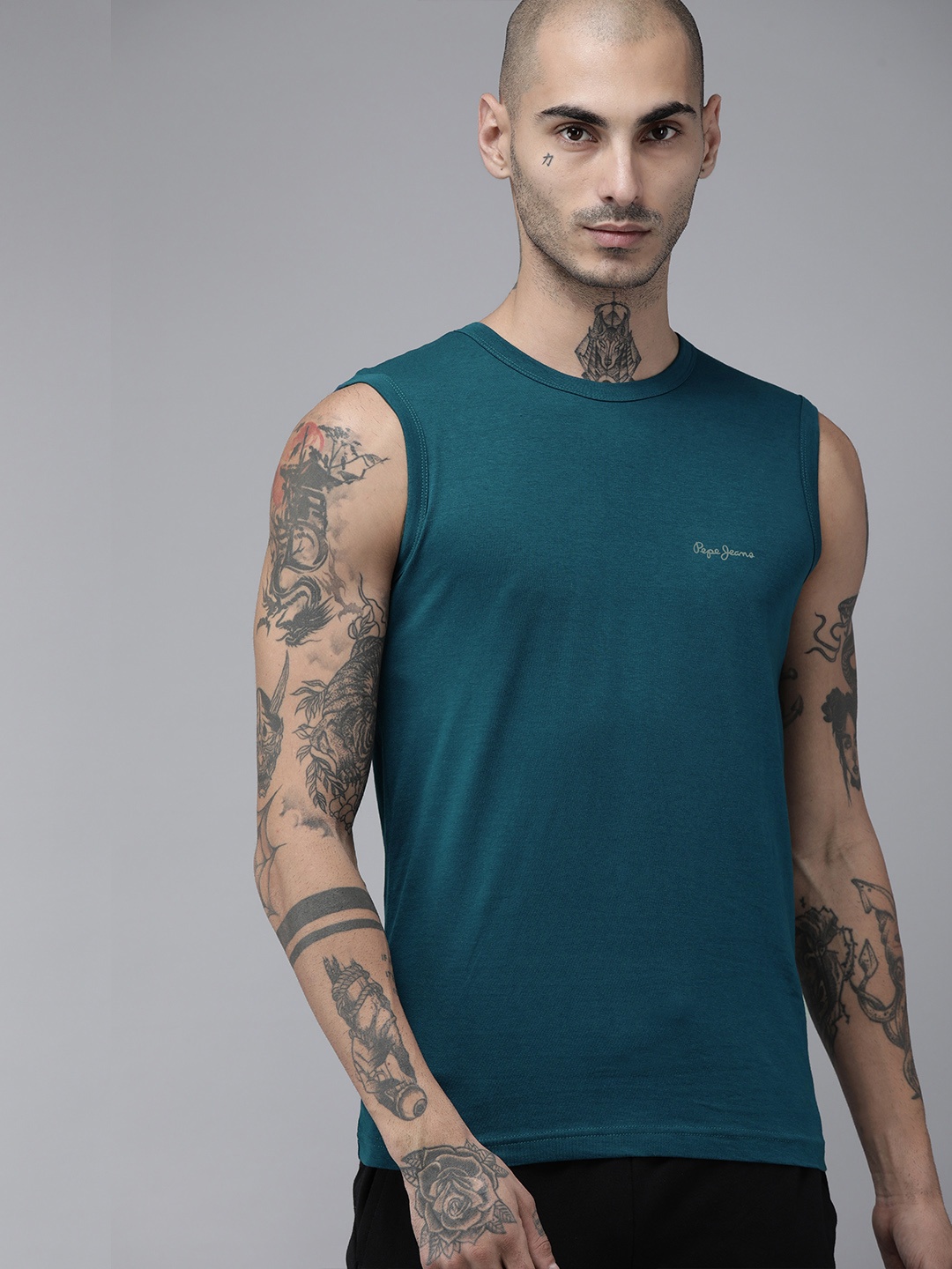 

Men Blue Solid Innerwear Vest