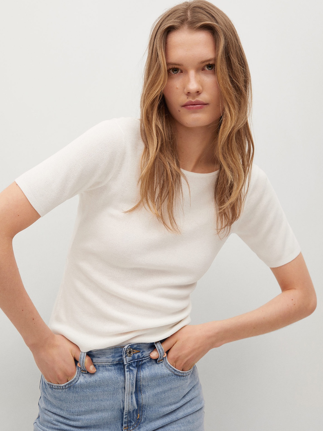 

MANGO Off White Solid Styled Back Top