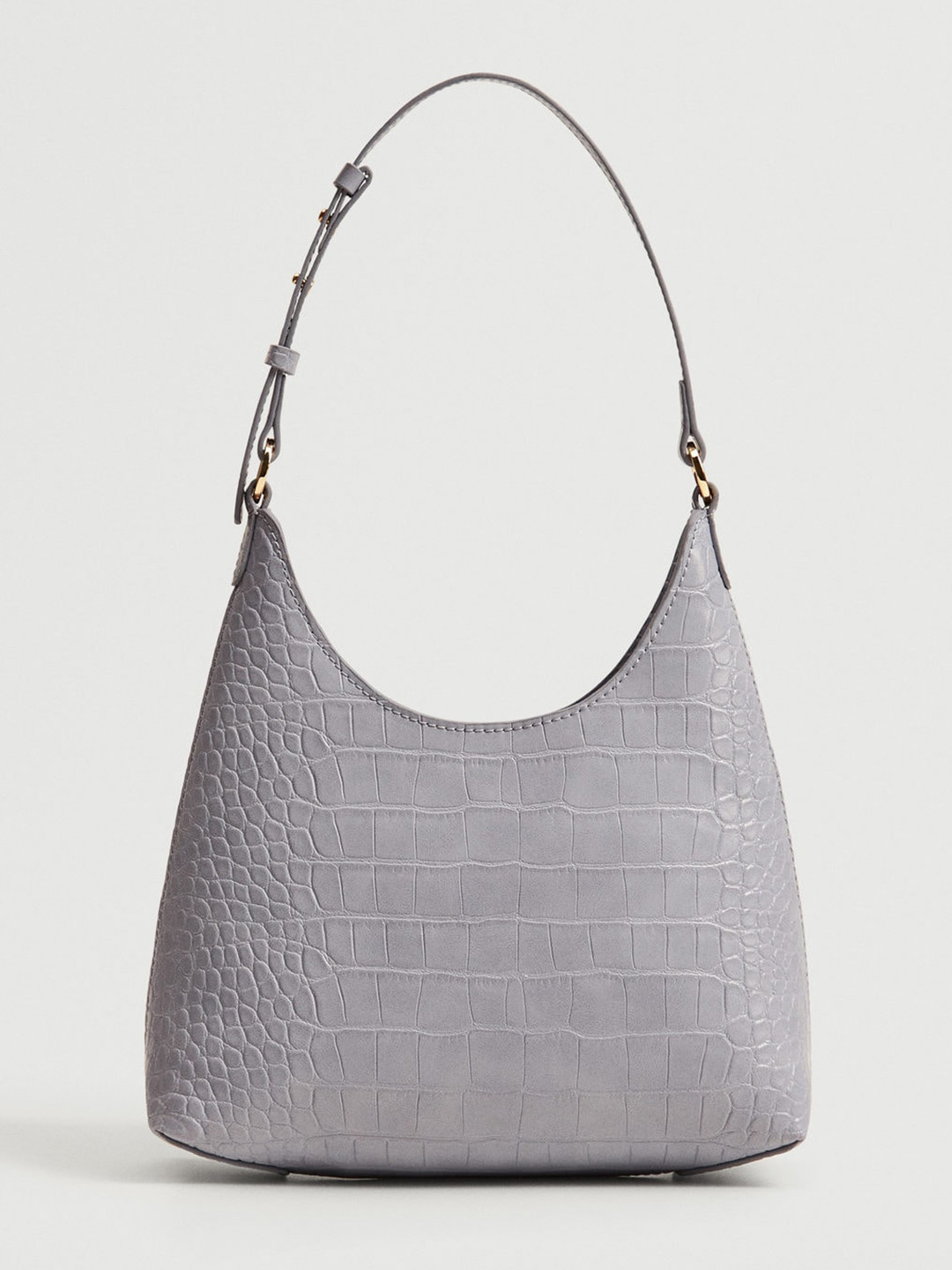 

MANGO Lavender Croc-Textured Structured Baguette Shoulder Bag