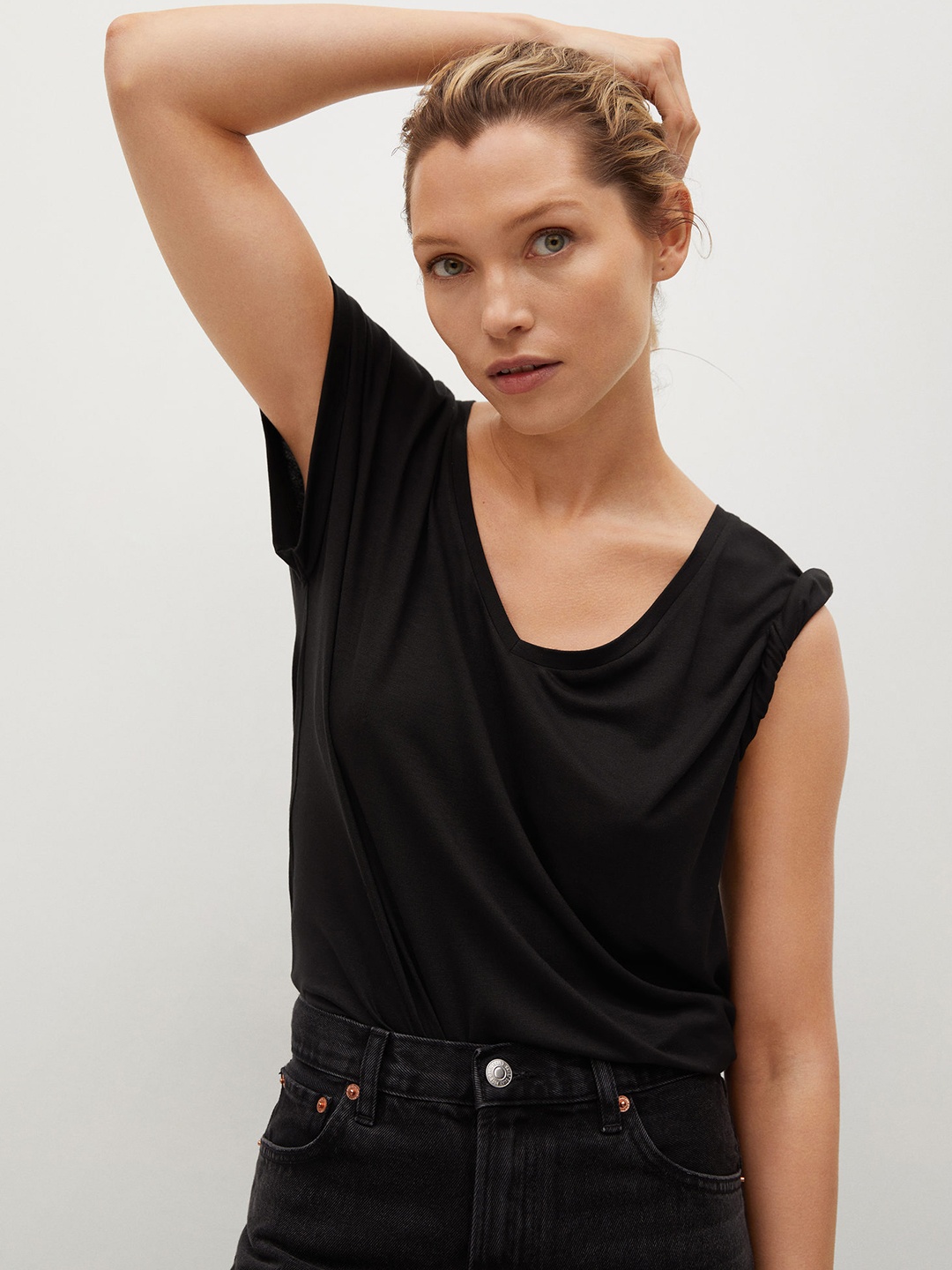 

MANGO Women Black T-shirt