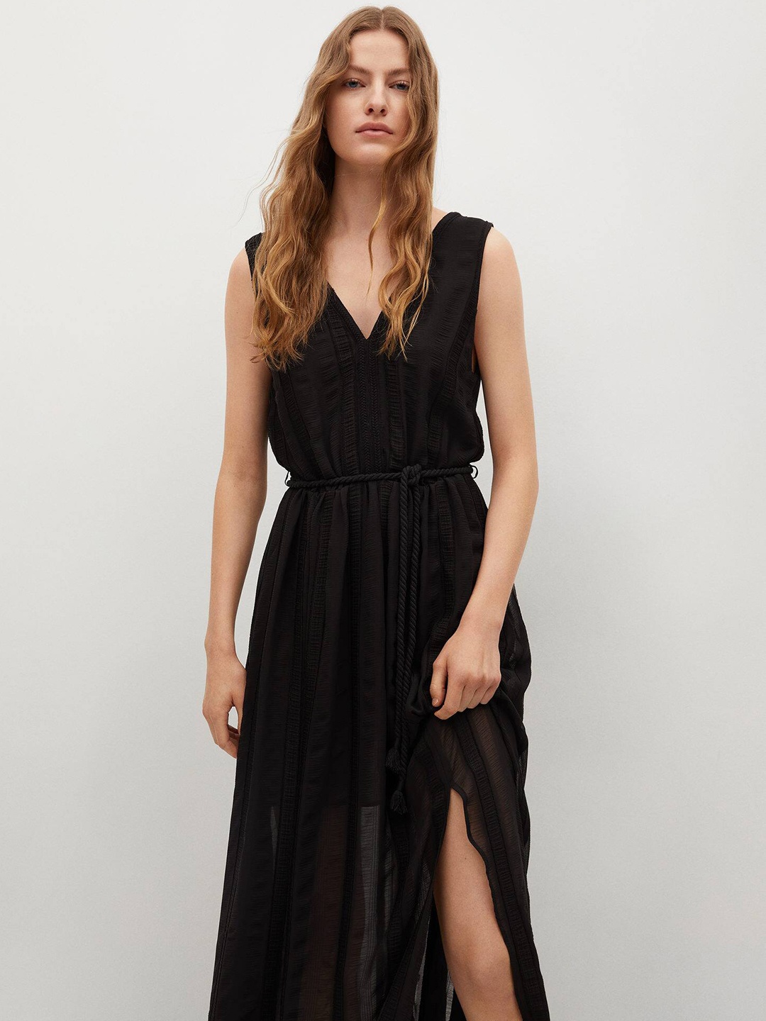 

MANGO Black Self-Design Maxi Dress