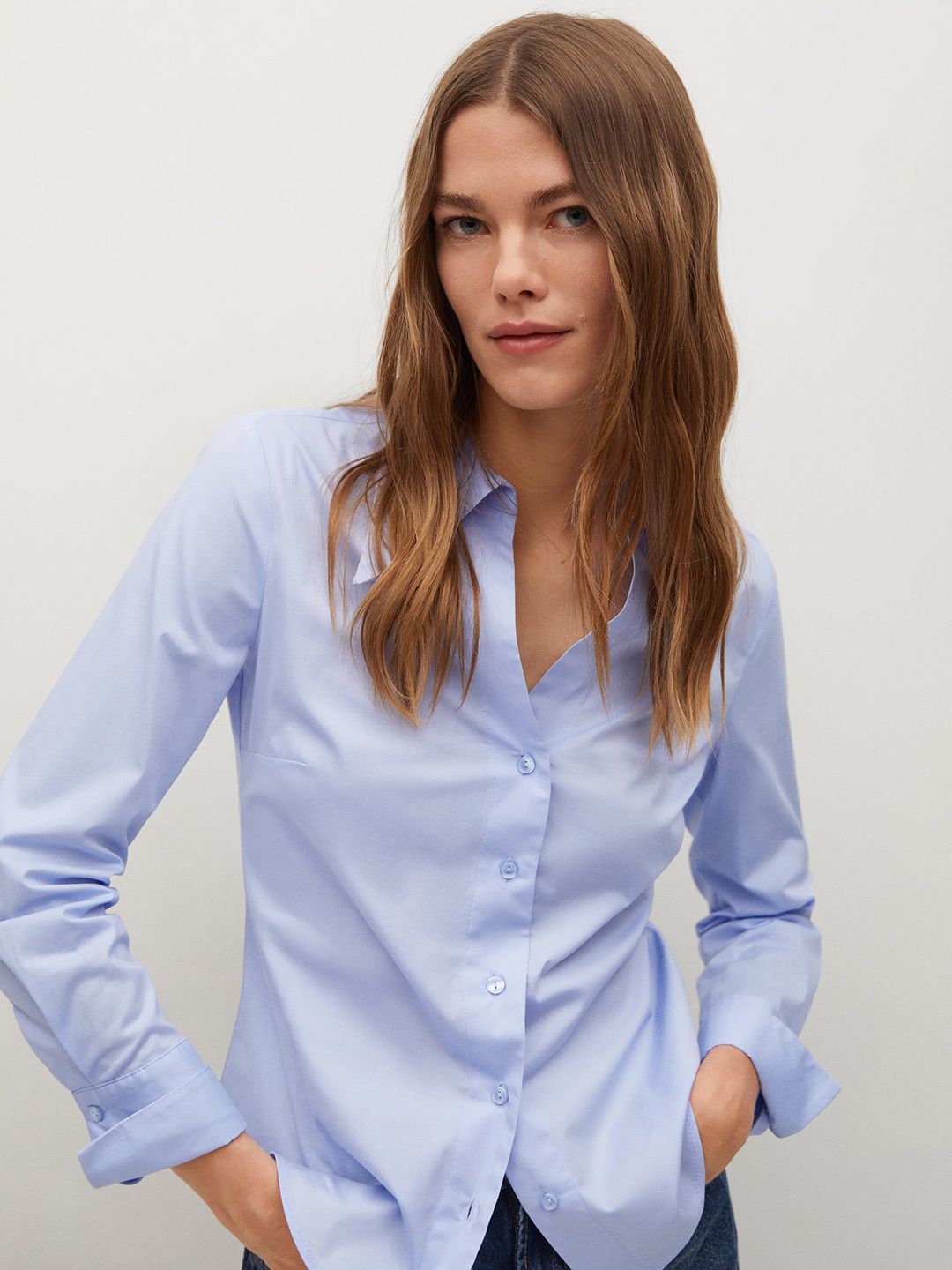 

MANGO Women Blue Opaque Casual Shirt