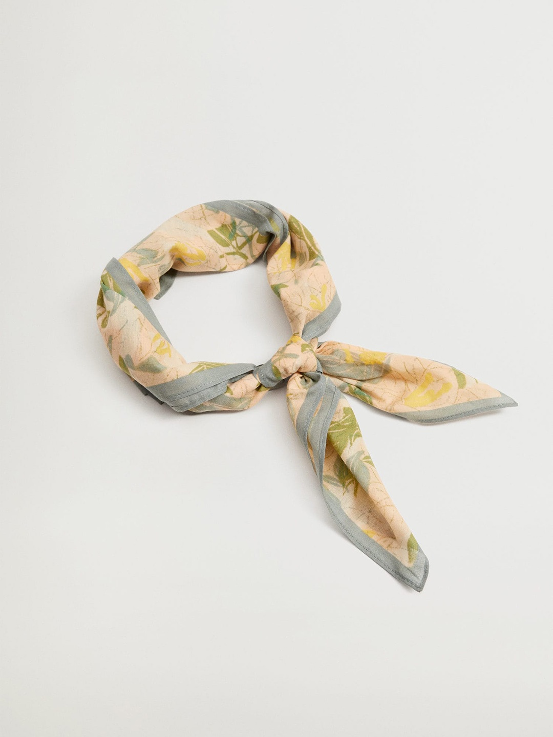 

MANGO Women Cream-Coloured & Green Organic Cotton Printed Scarf