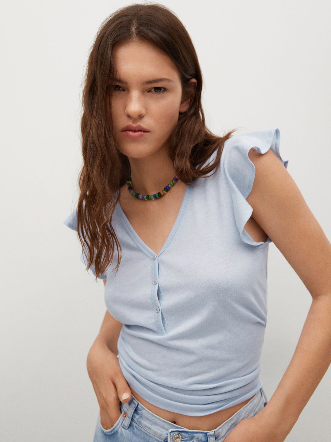 

MANGO Blue Regular Top