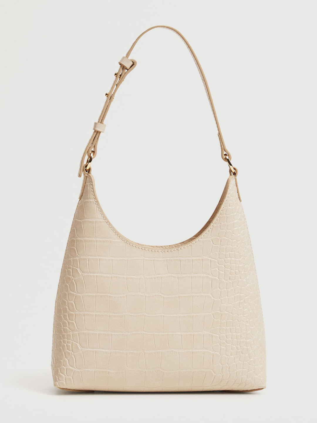 

MANGO Off-White Croc-Textured Structured Baguette Shoulder Bag