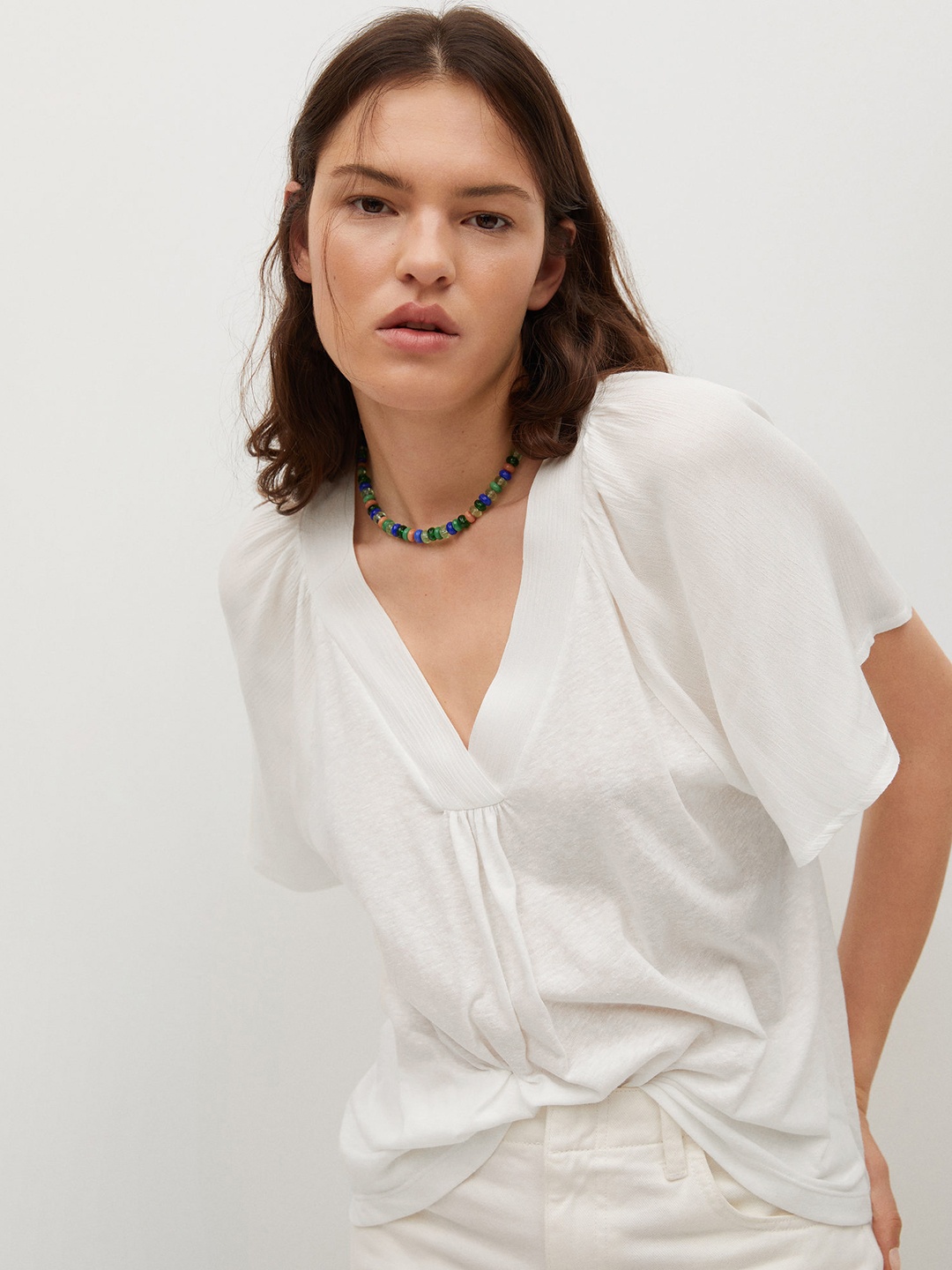 

MANGO White Solid Regular Top