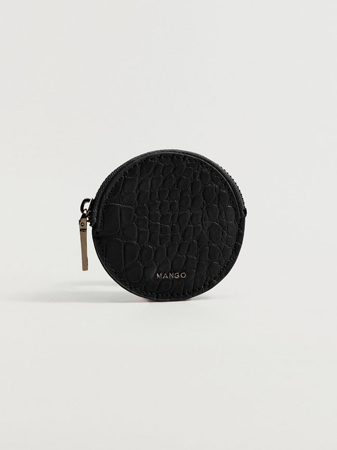 

MANGO Women Black Croc-Textured Coin Purse