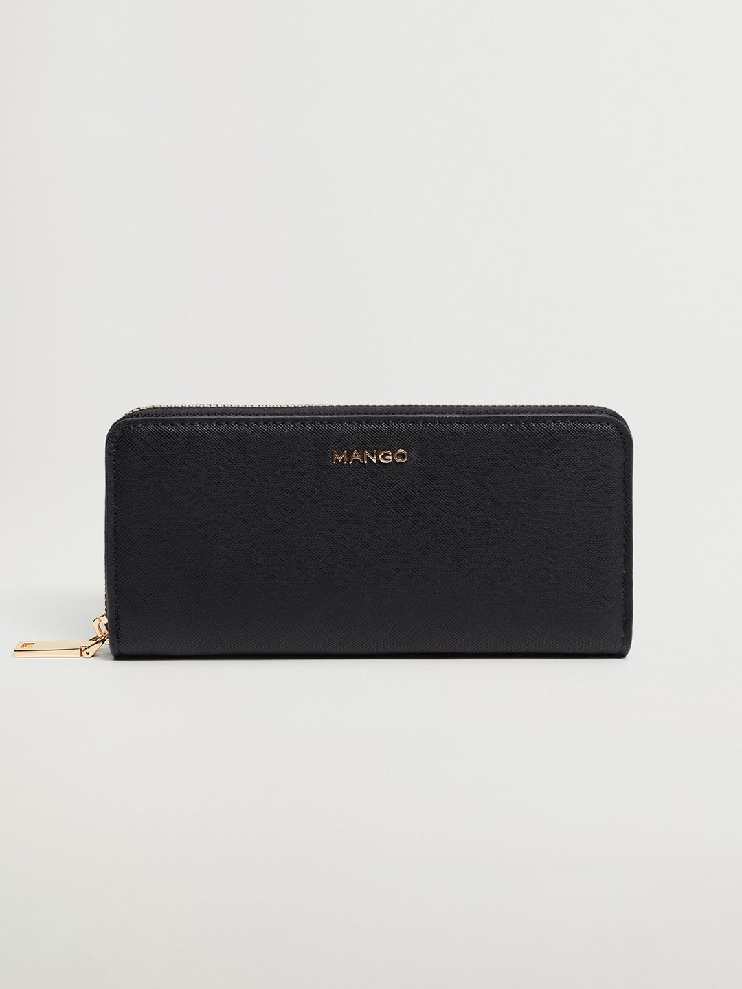 

MANGO Women Black Saffiano Textured Zip Around Wallet