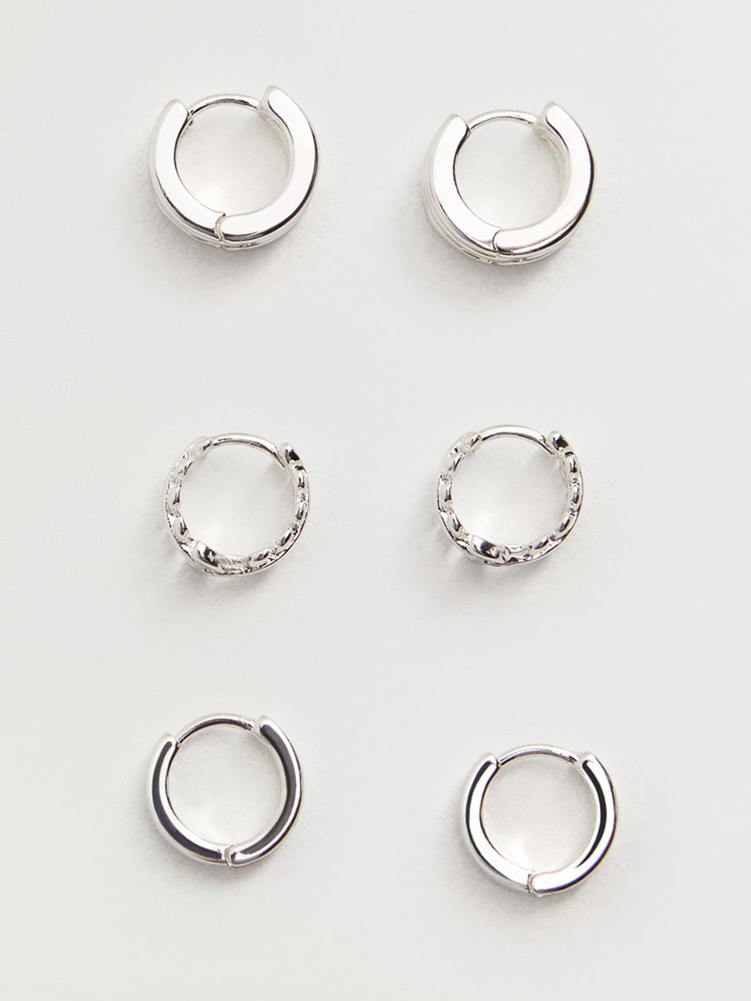 

MANGO Set of 3 Silver-Toned Huggie Hoop Earrings