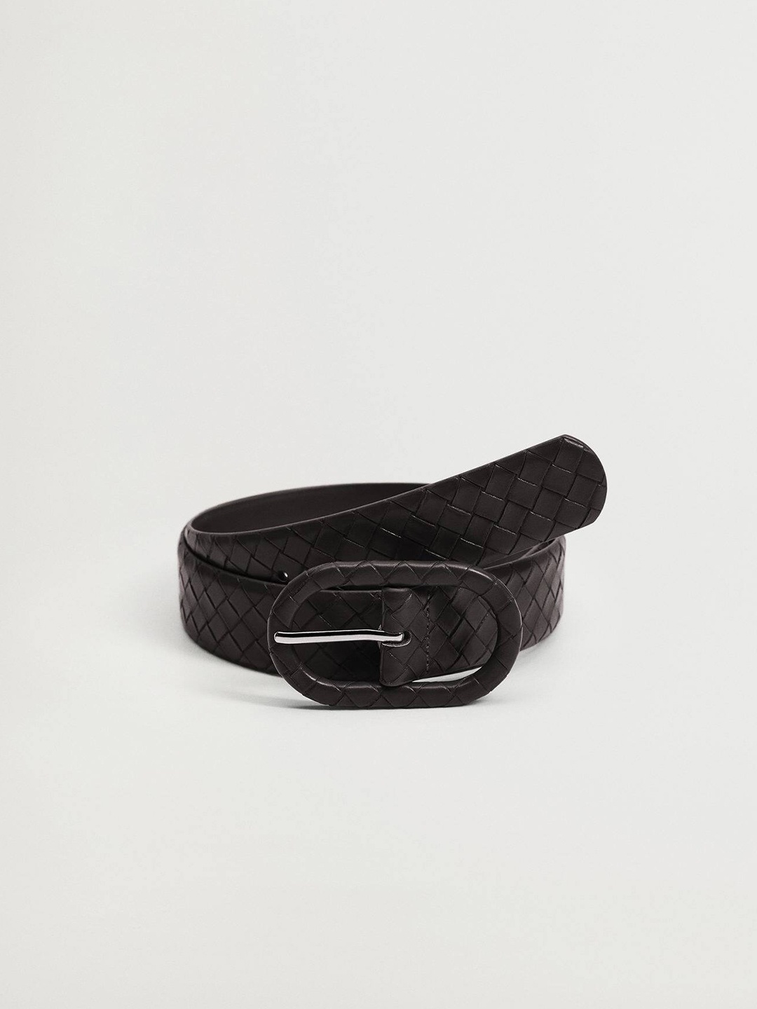 

MANGO Women Basketweave Textured Belt, Black