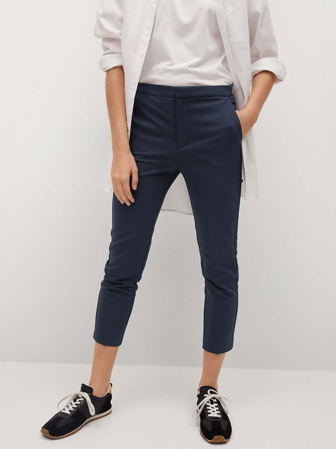 

MANGO Women Navy Blue Solid Cropped Skinny Fit Trousers