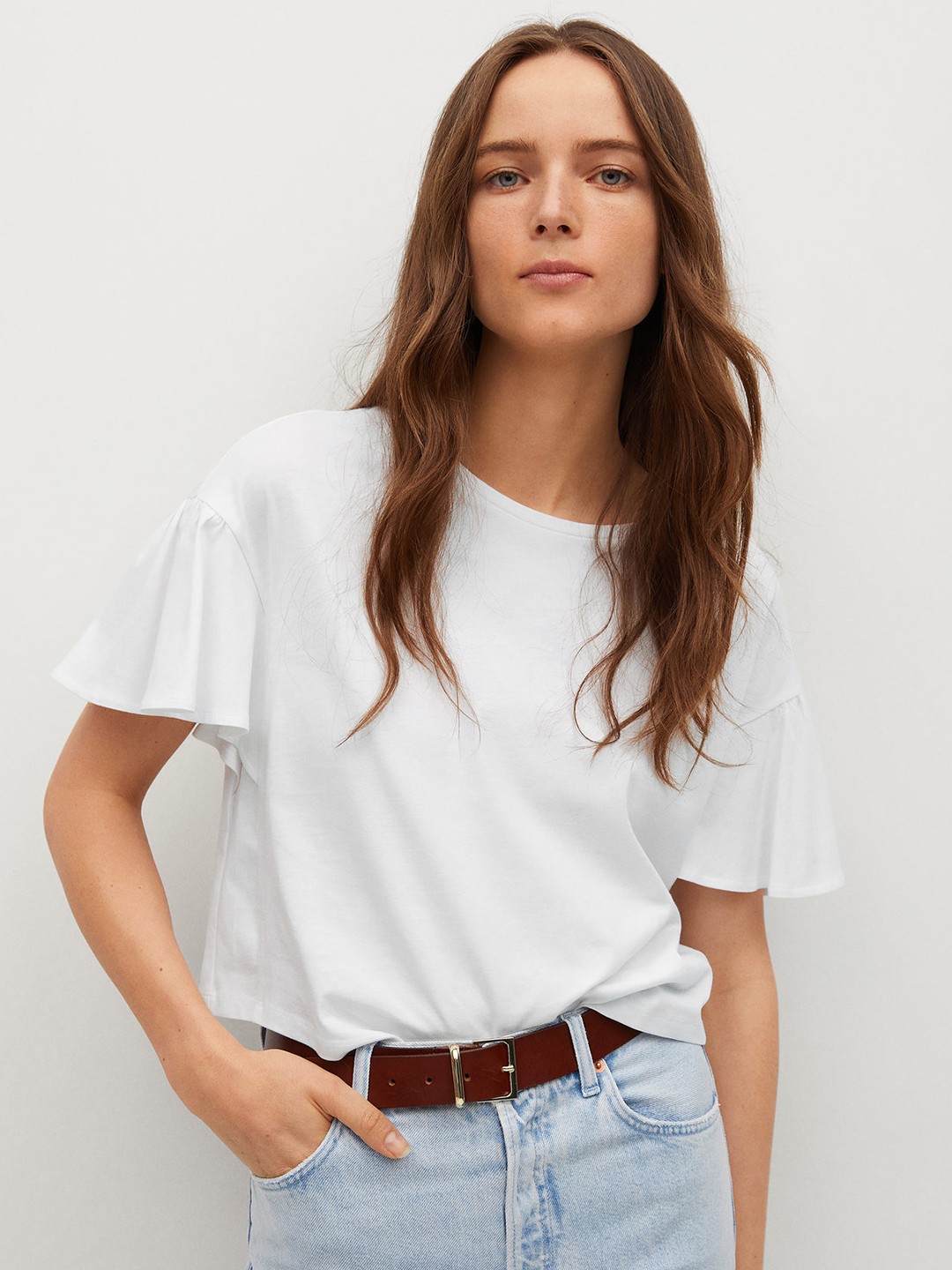 

MANGO Women White Solid Pure Cotton Regular Top