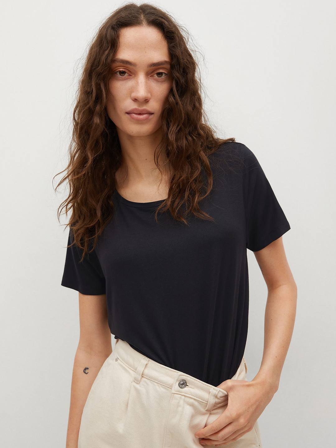 

MANGO Women Black Solid T-shirt
