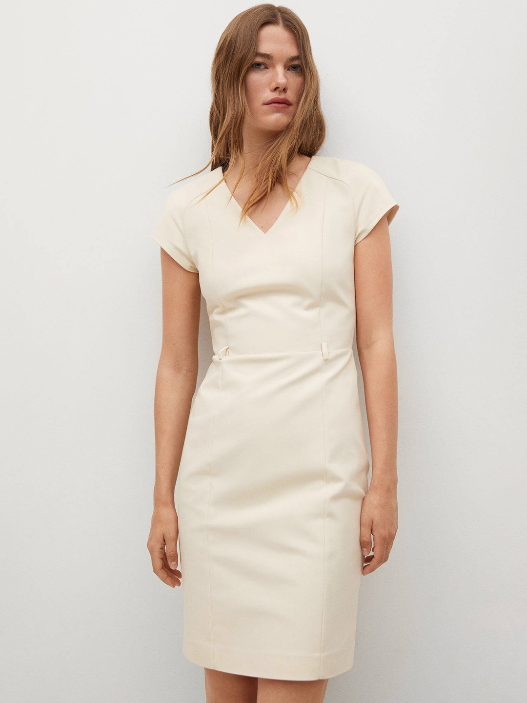 

MANGO Women White Solid Sheath Dress