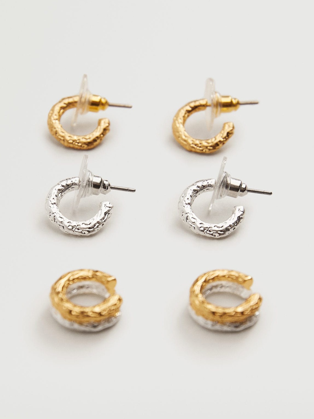 

MANGO Set of 3 Textured Earrings, Gold