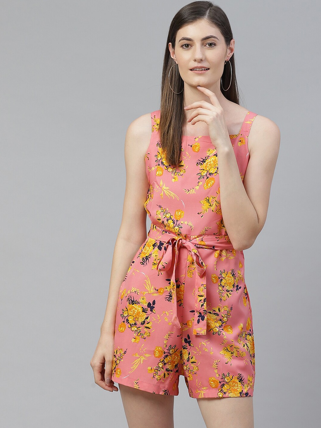 

SIRIKIT Peach-Coloured & Yellow Printed Jumpsuit