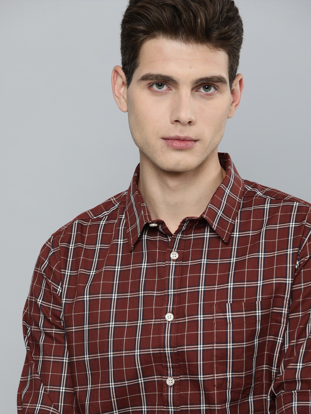 

Harvard Men Red & Off-White Checked Pure Cotton Casual Shirt