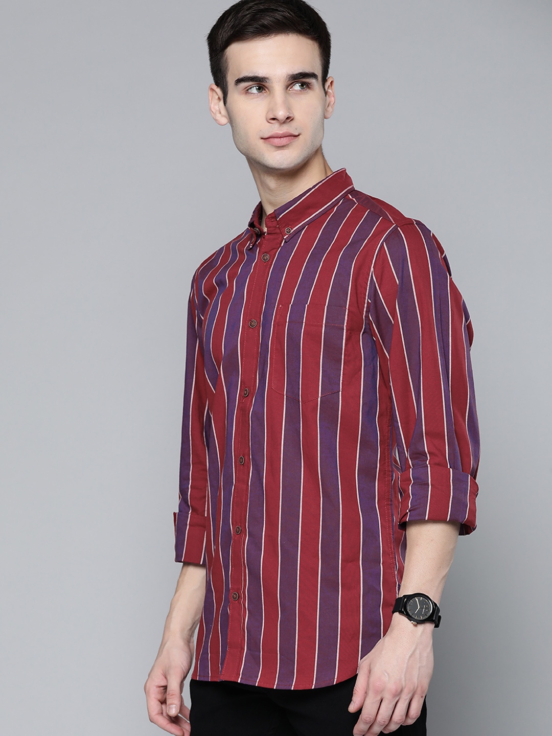 

Harvard Men Maroon & Purple Striped Cotton Casual Shirt