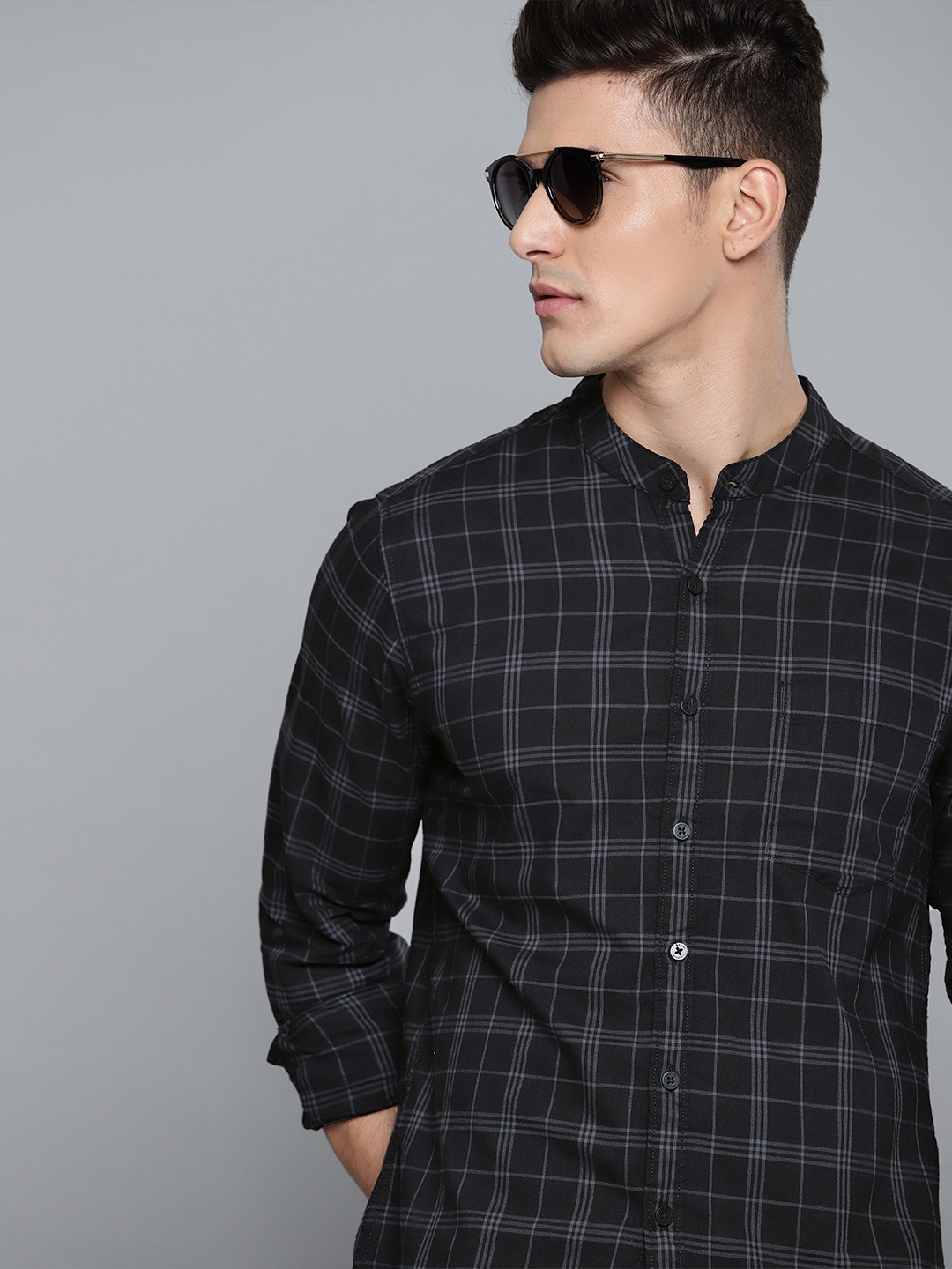 

Harvard Men Black & Grey Pure Cotton Checked Casual Shirt