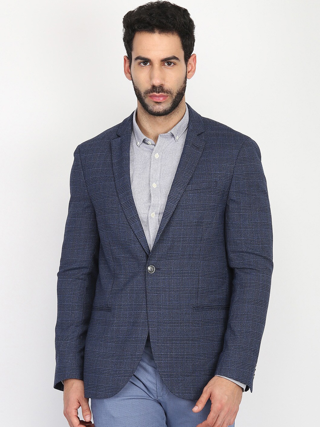 

LINDBERGH Men Blue Checked Single-Breasted Formal Blazer