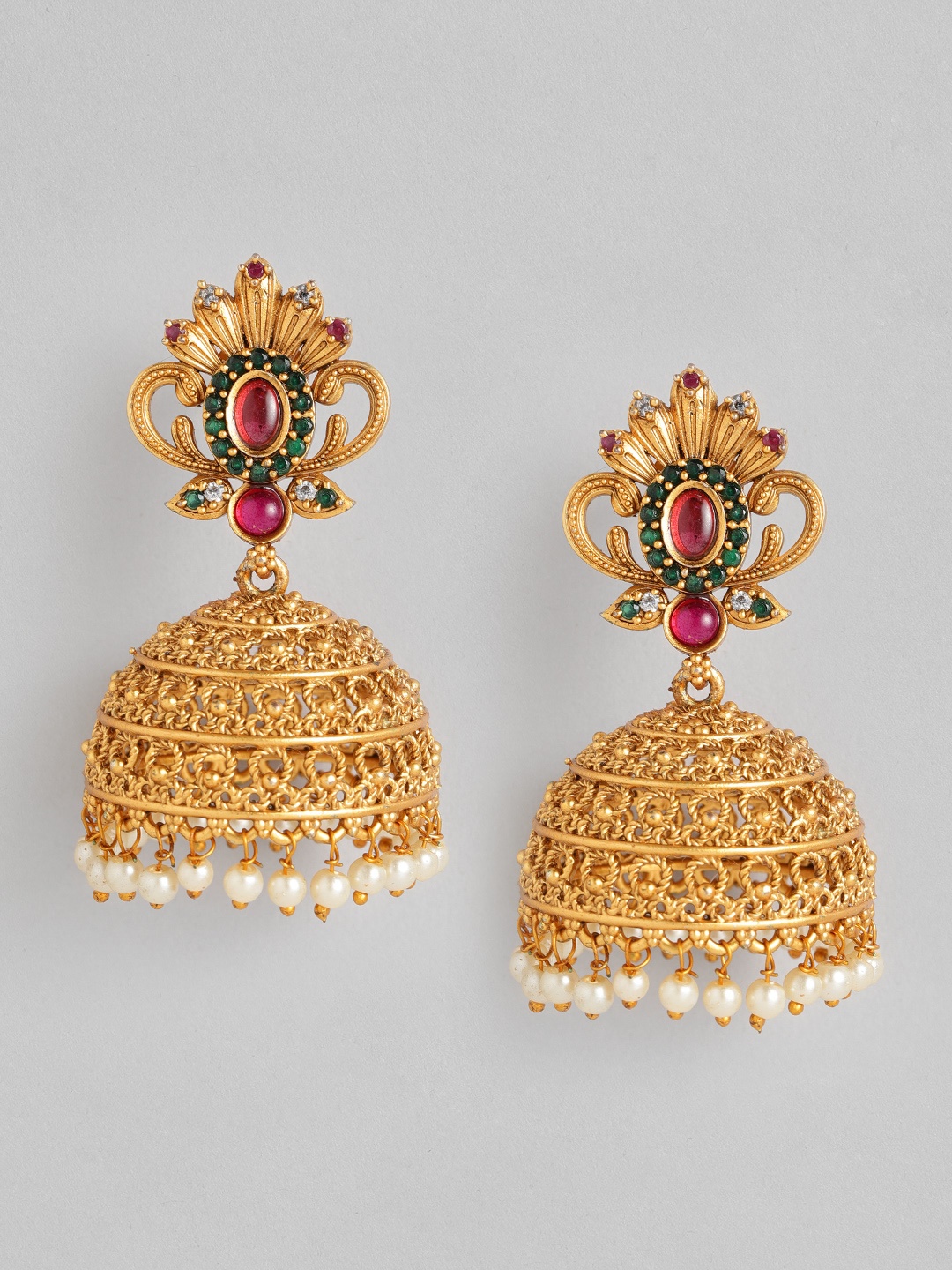 

Anouk Gold-Toned & Pink Dome Shaped Jhumkas Earrings