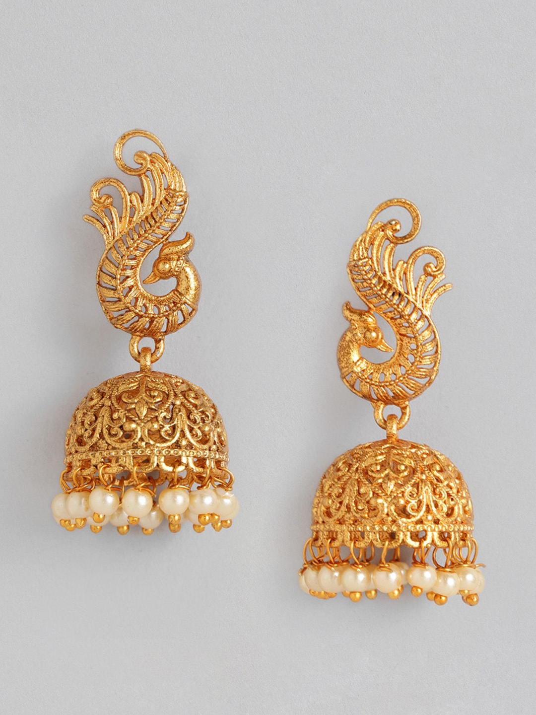 

Anouk Gold-Plated White Peacock Shaped Jhumkas Earrings