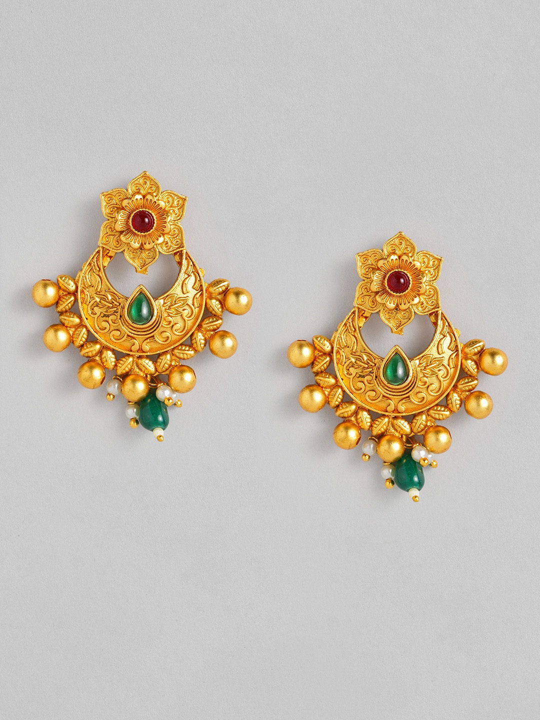 

Anouk Gold-Toned & Green Crescent Shaped Chandbalis Earrings