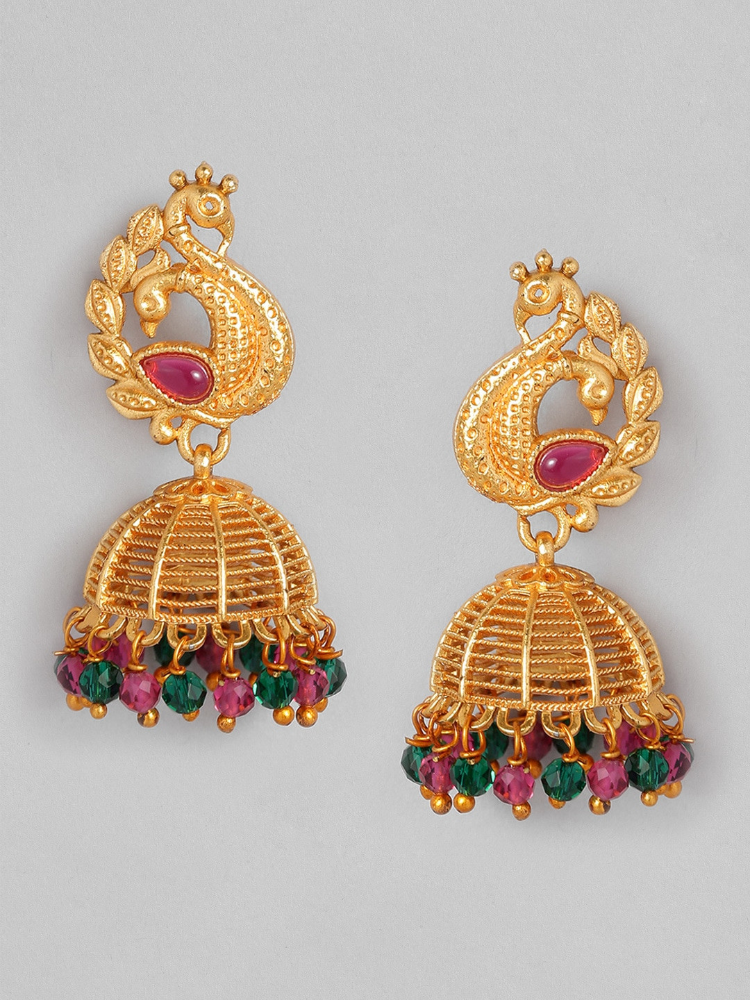 

Anouk Gold-Plated & Pink Peacock Shaped Jhumkas