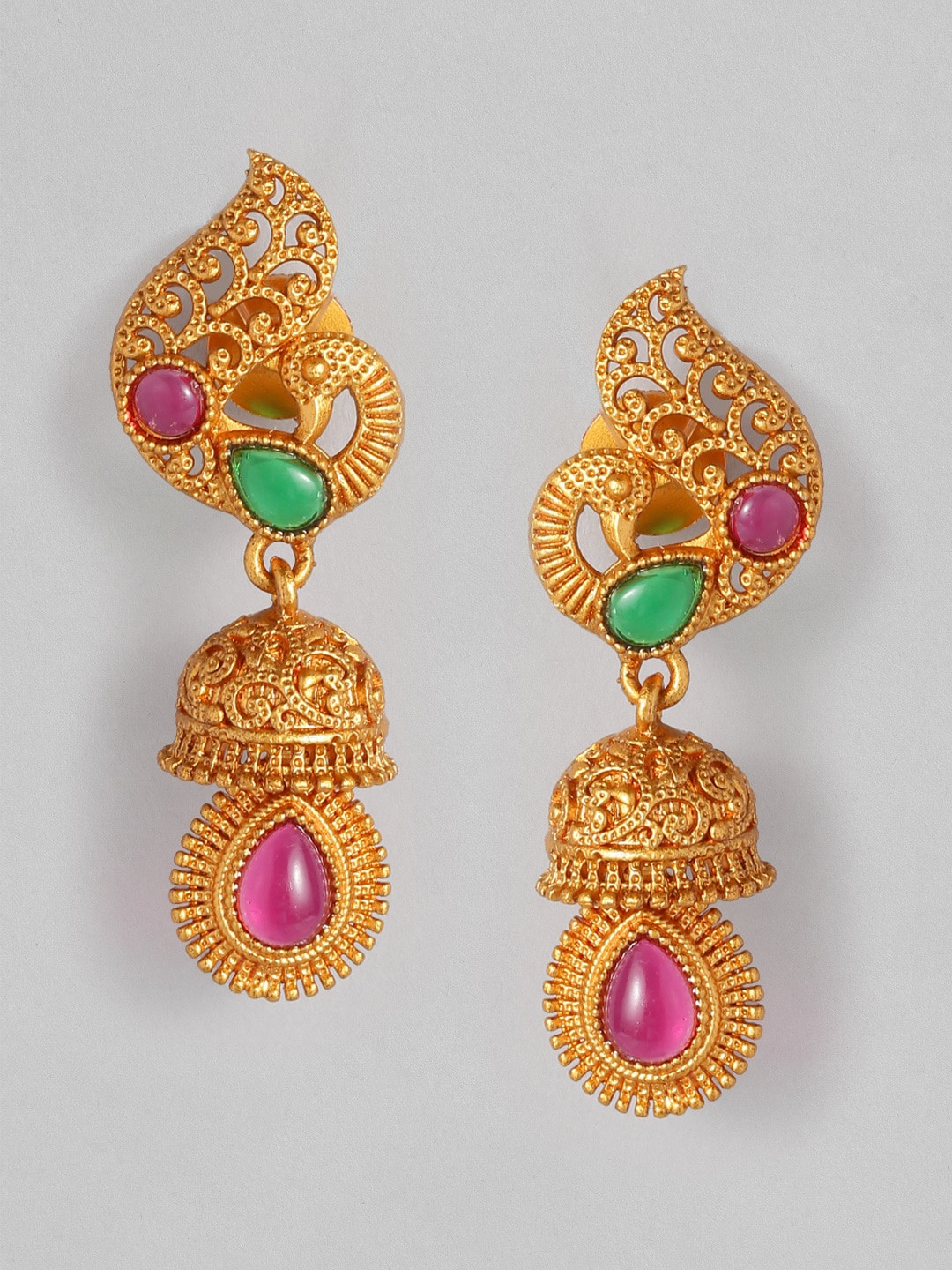 

Anouk Pink & Gold-Plated Peacock Shaped Jhumkas
