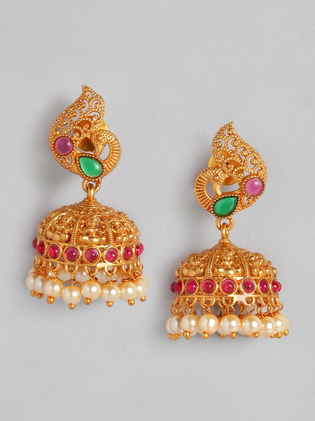 

Anouk Gold-Plated Pink Dome Shaped Jhumkas Earrings