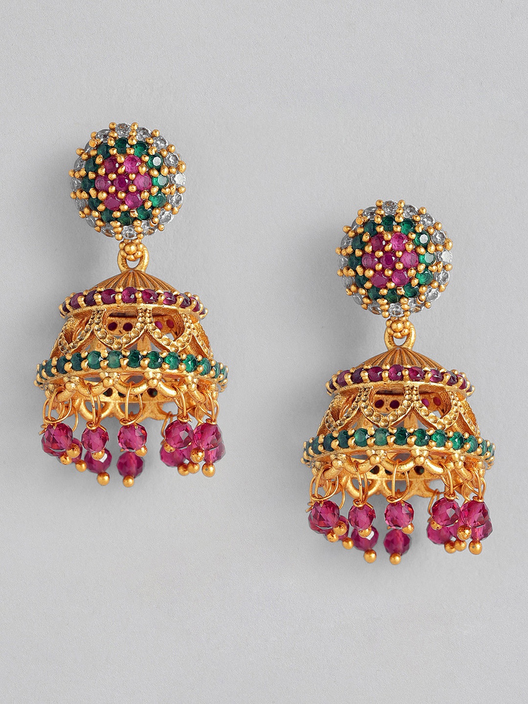 

Anouk Gold-Toned & Pink Dome Shaped Jhumkas Earrings