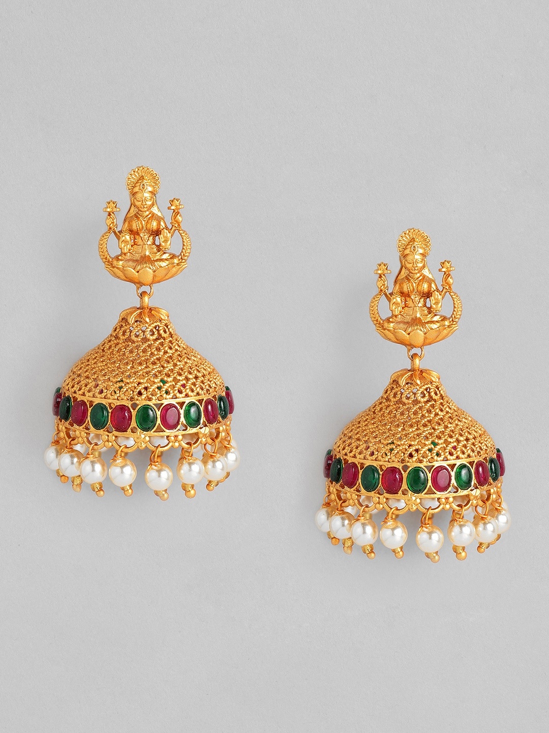 

Anouk Gold-Toned & White Dome Shaped Jhumkas Earrings