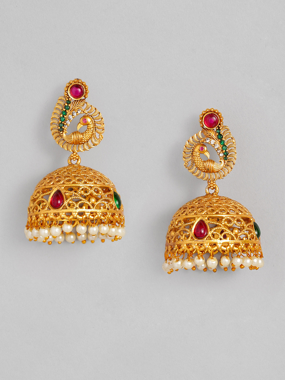 

Anouk Gold-Plated Pink Peacock Shaped Jhumkas Earrings