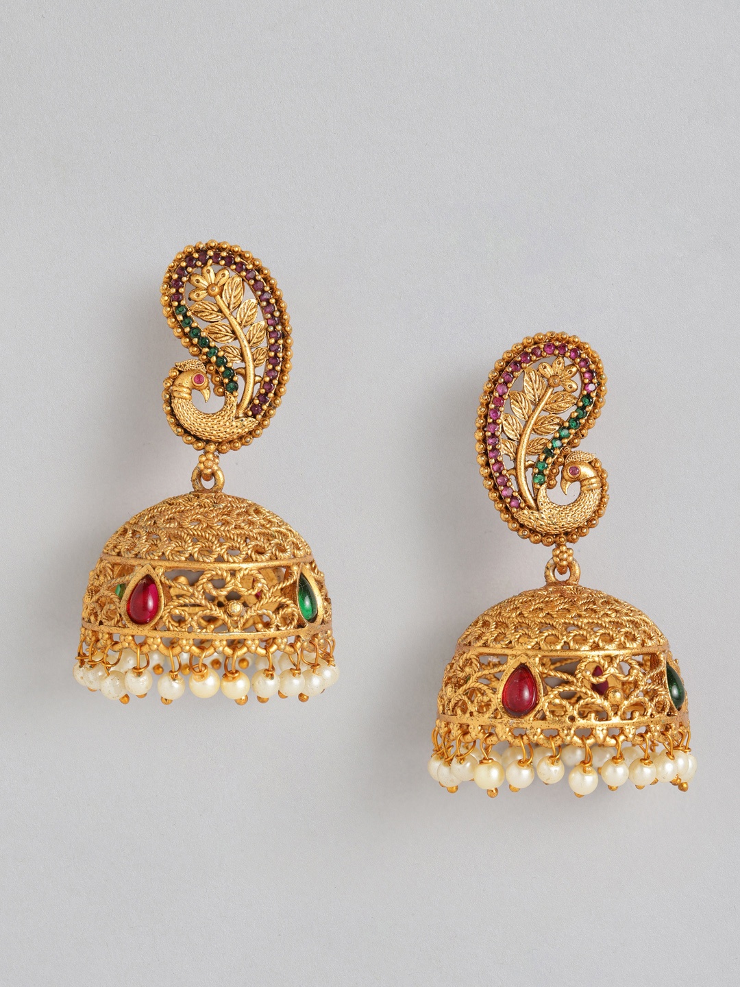 

Anouk Gold-Plated Multicoloured Peacock Shaped Jhumkas Earrings, Multi
