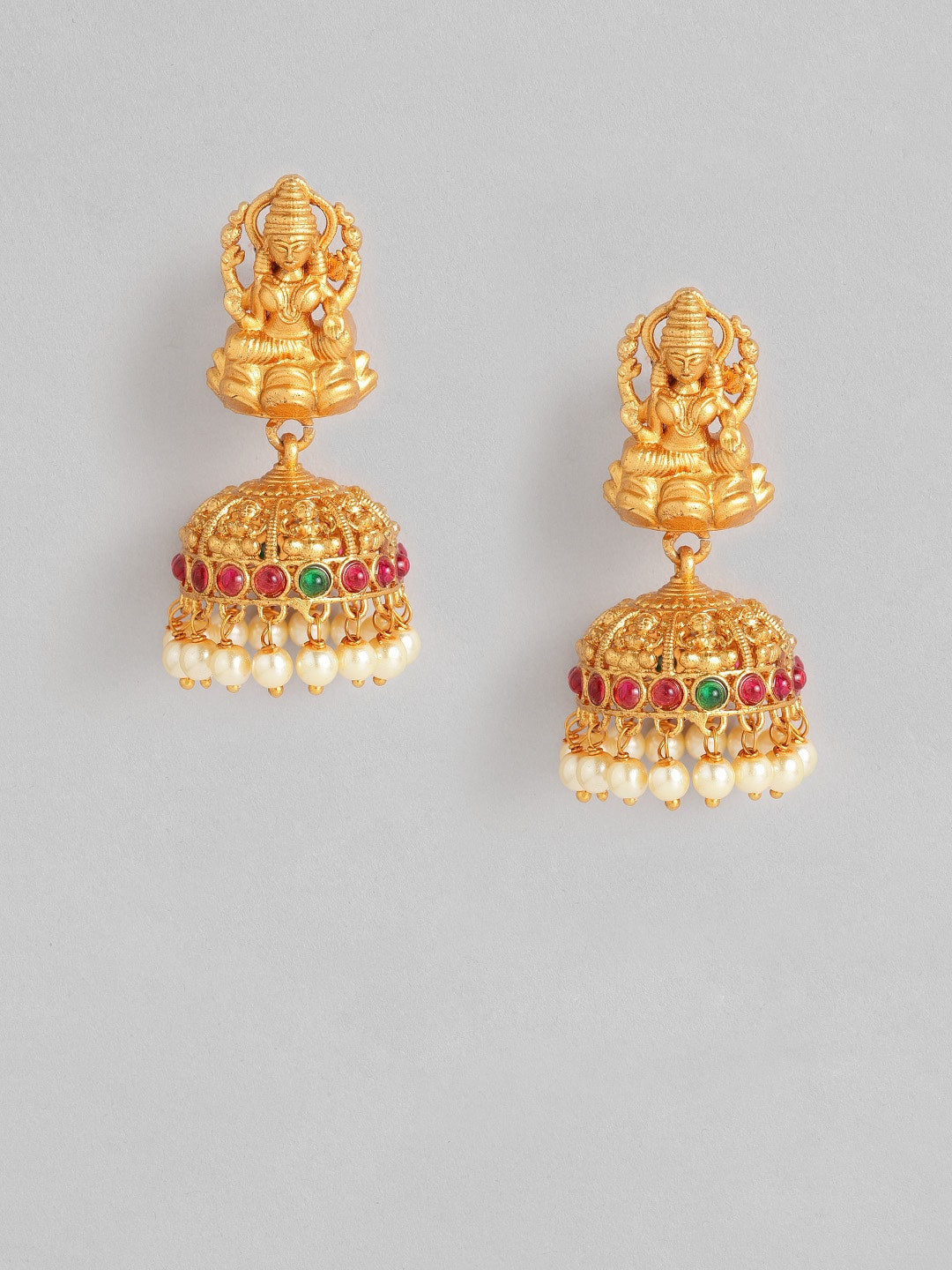 

Anouk Gold-Plated Pink Dome Shaped Temple Jhumkas Earrings