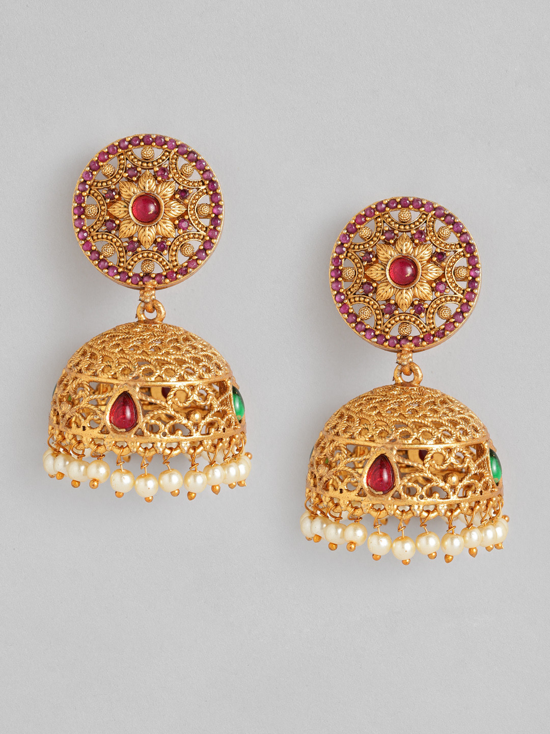 

Anouk Gold-Plated & Pink Dome Shaped Jhumkas