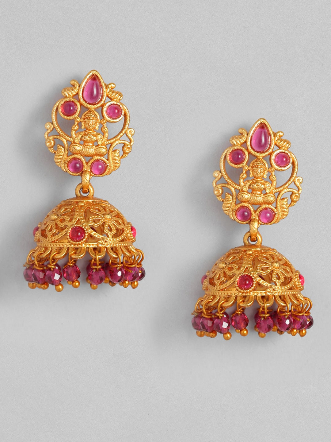 

Anouk Fuchsia Gold-Plated Beaded Dome Shaped Jhumkas