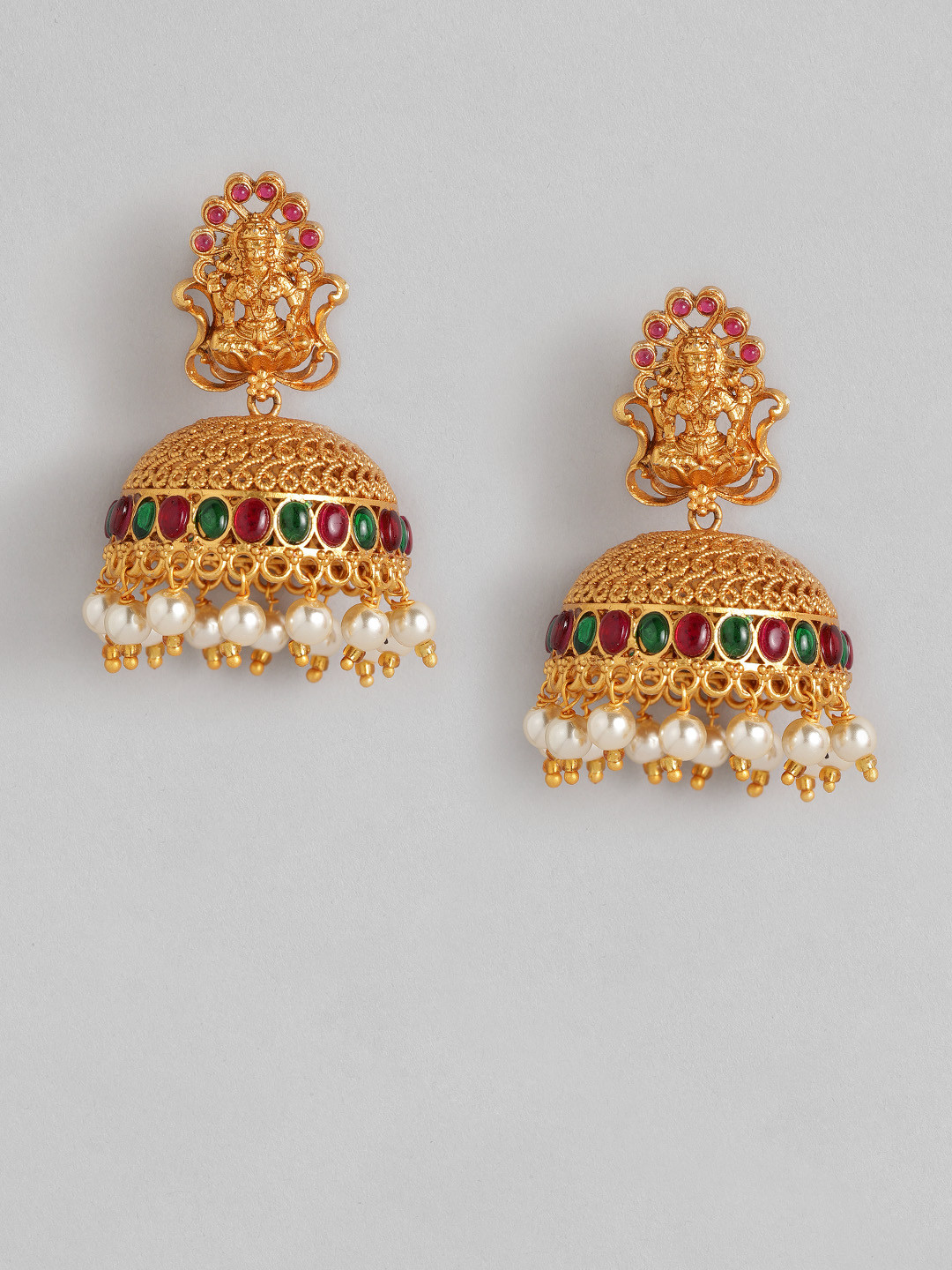 

Anouk Gold-Plated Dome Shaped Studded Jhumkas