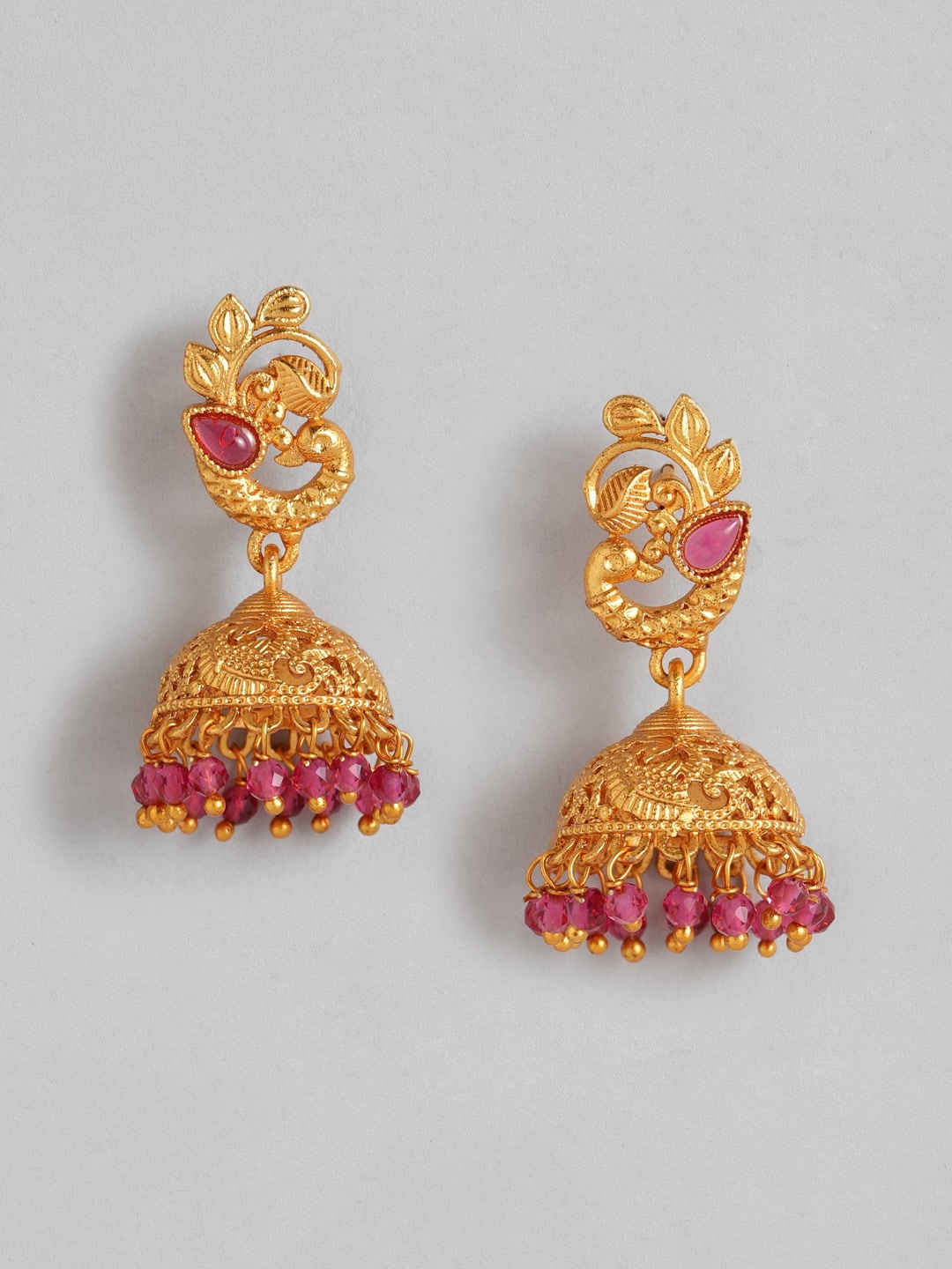 

Anouk Fuchsia Gold-Plated Beaded Dome Shaped Jhumkas