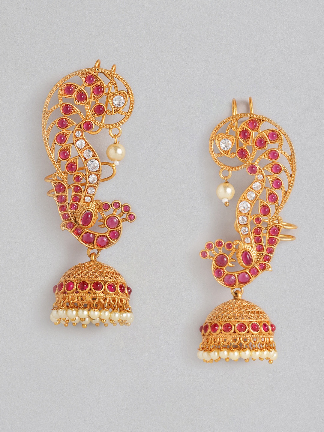 

Anouk Gold-Plated & Red Peacock Shaped Studded Drop Earrings