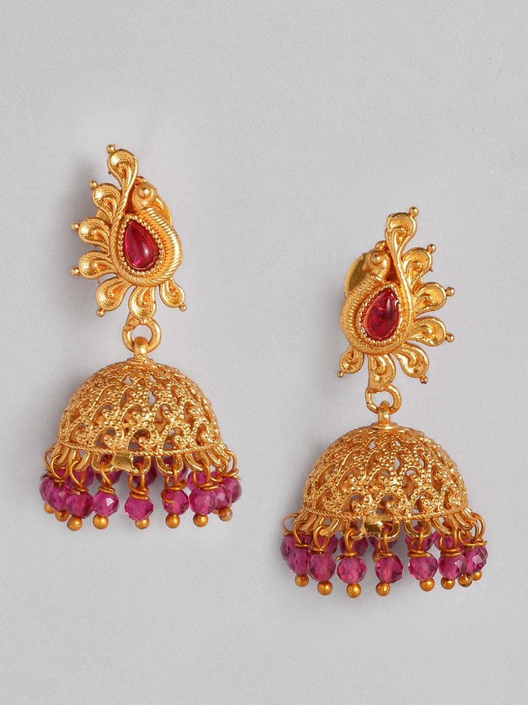 

Anouk Gold-Plated Pink Dome Shaped Jhumkas Earrings