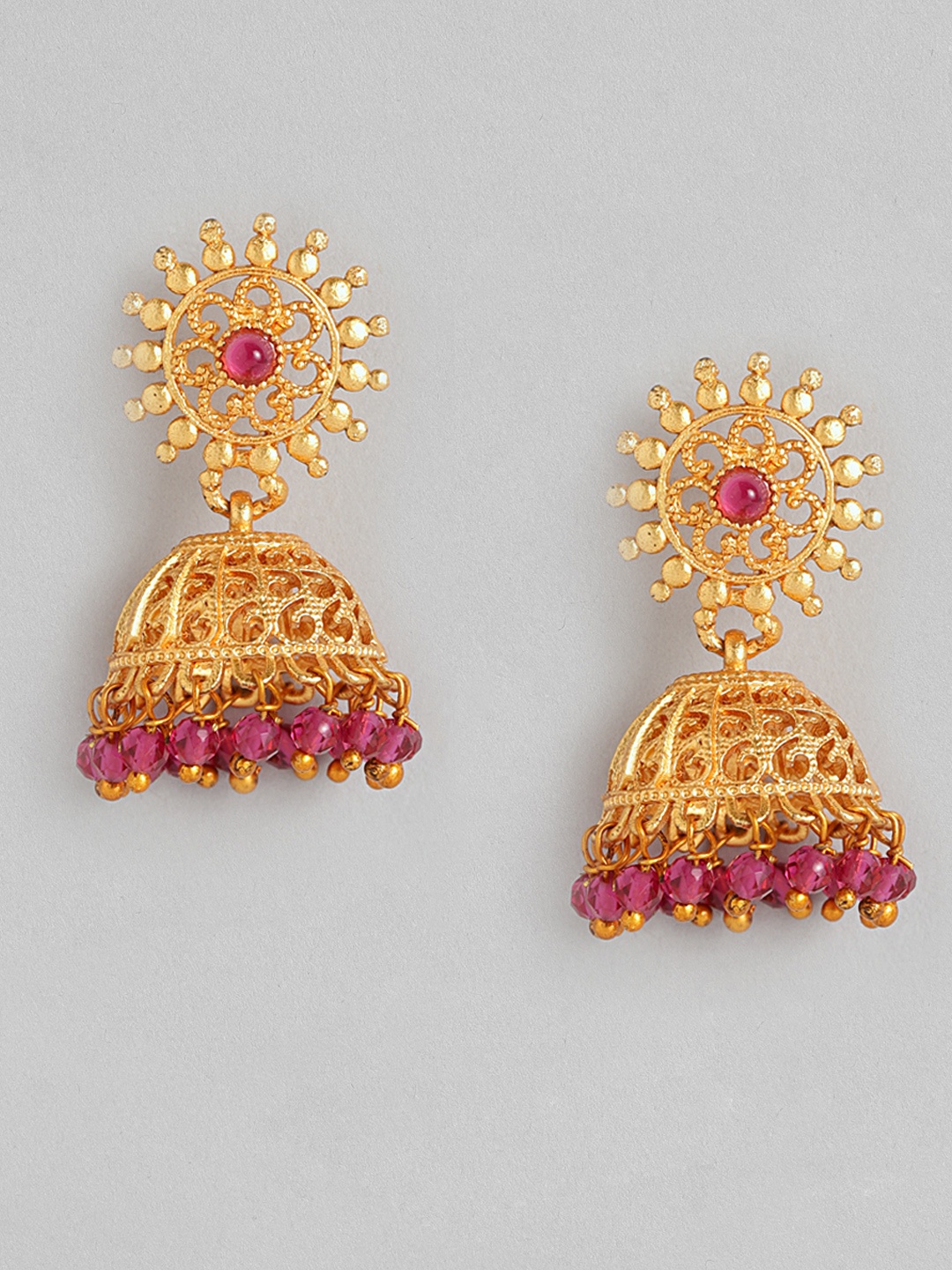

Anouk Gold-Plated & Pink Dome Shaped Jhumkas