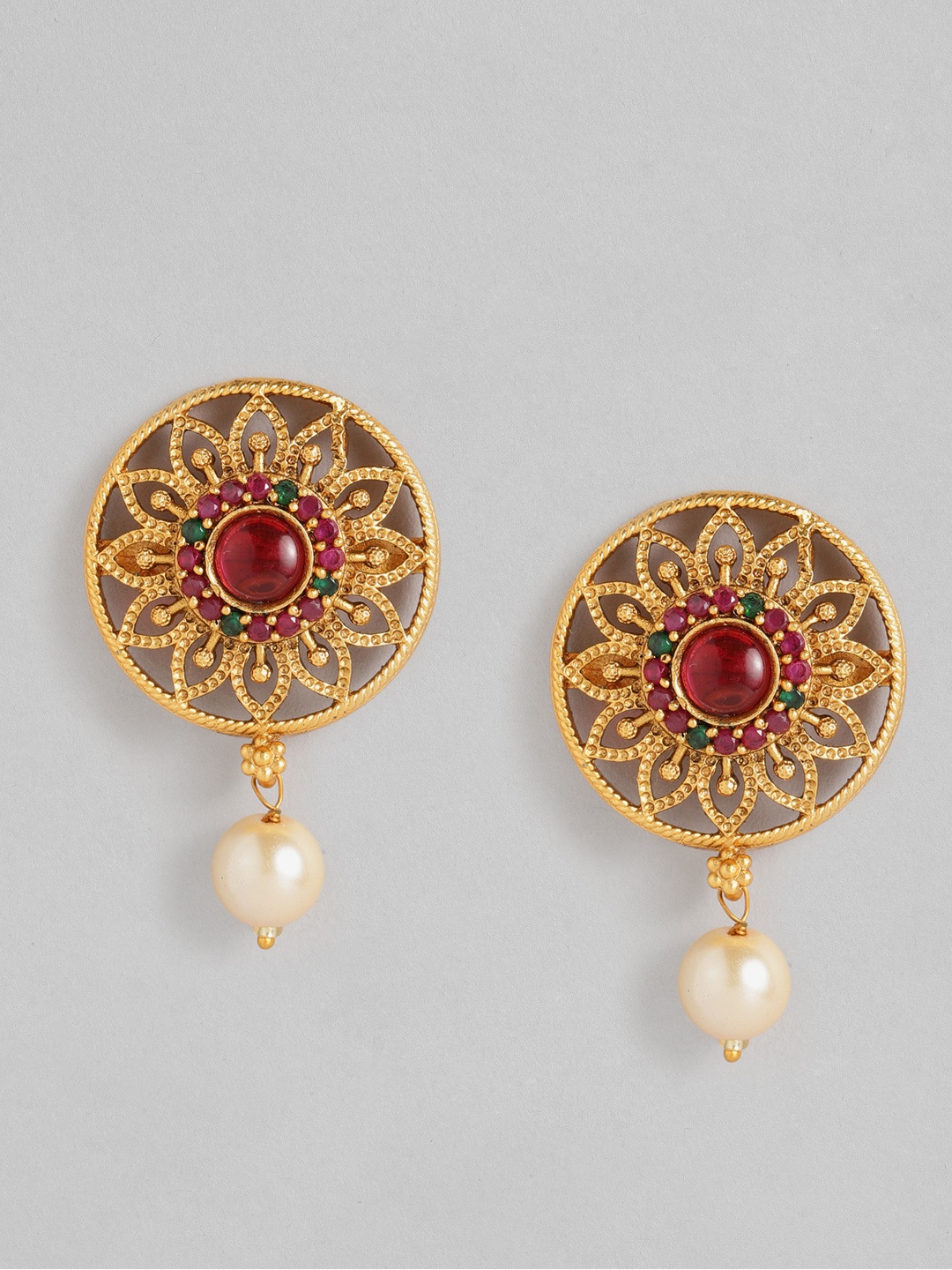 

Anouk Magenta & Gold-Plated Circular Studs