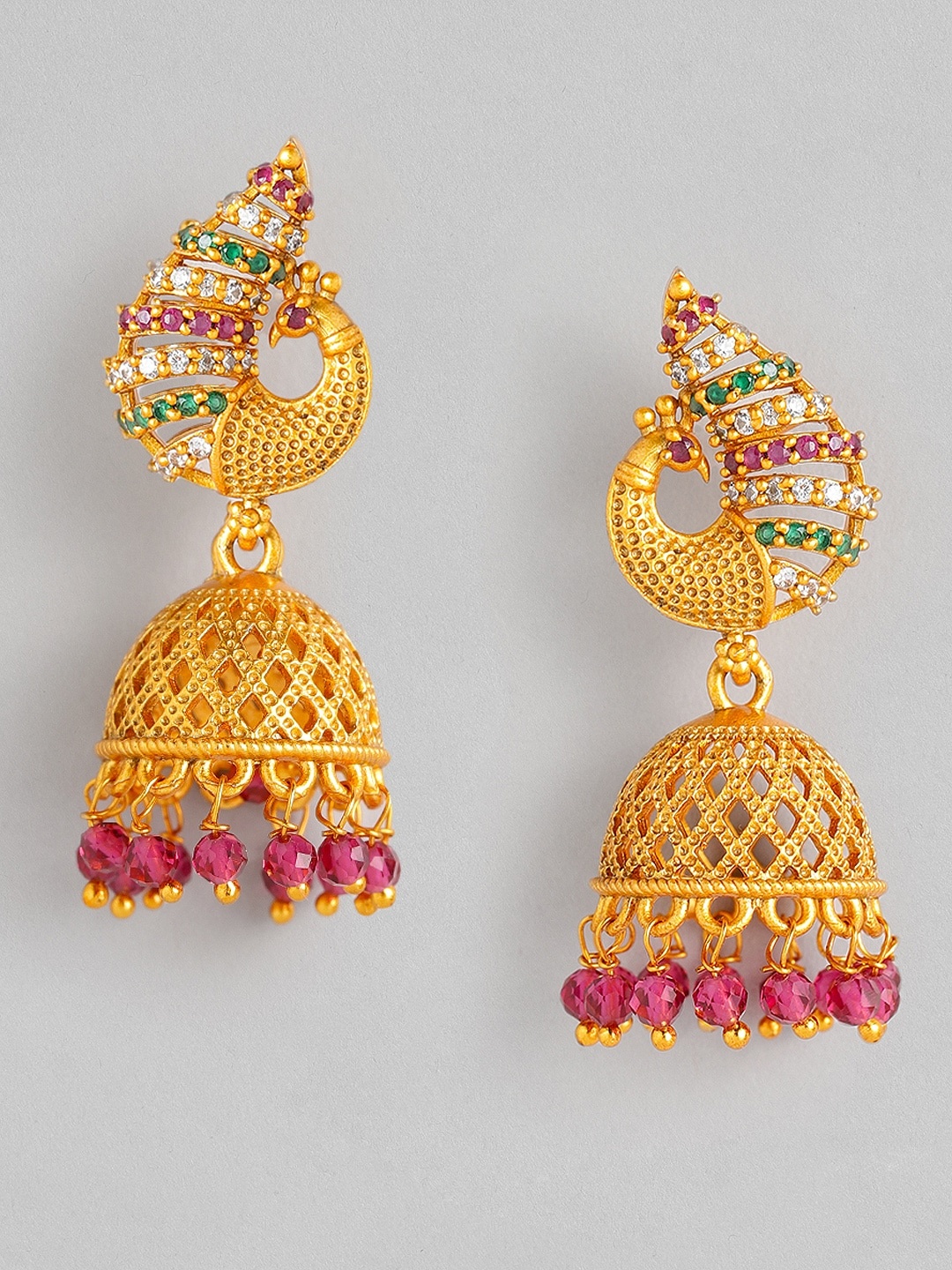 

Anouk Gold-Plated & Pink Peacock Shaped Jhumkas