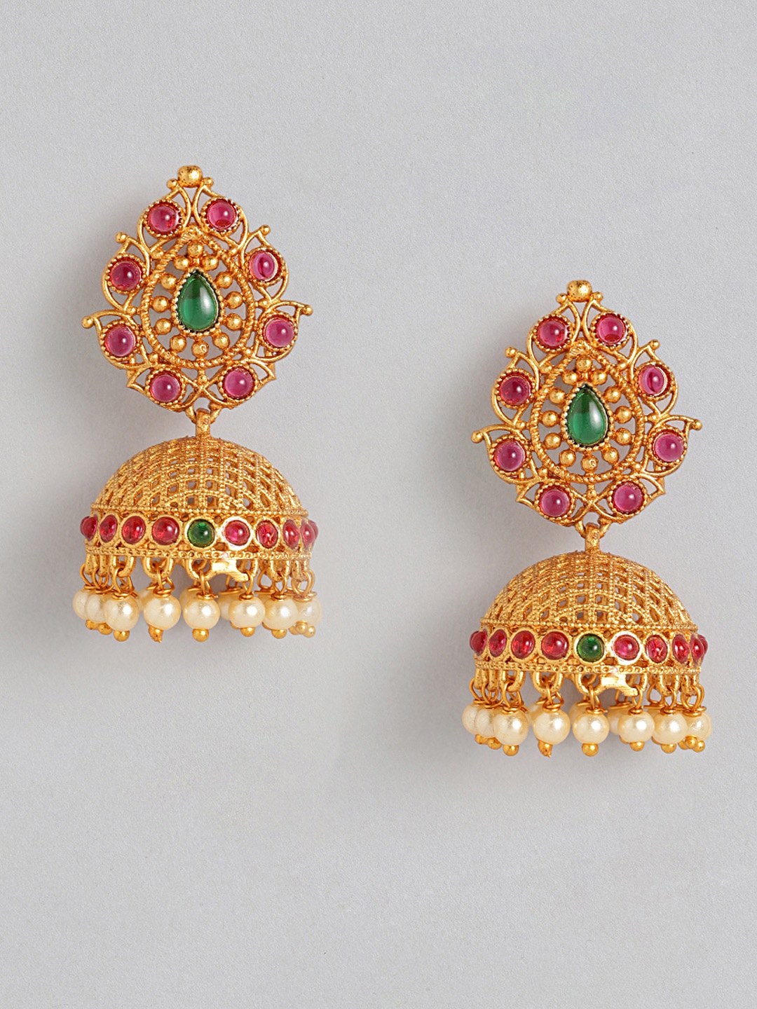 

Anouk Pink & Gold-Plated Dome Shaped Jhumkas