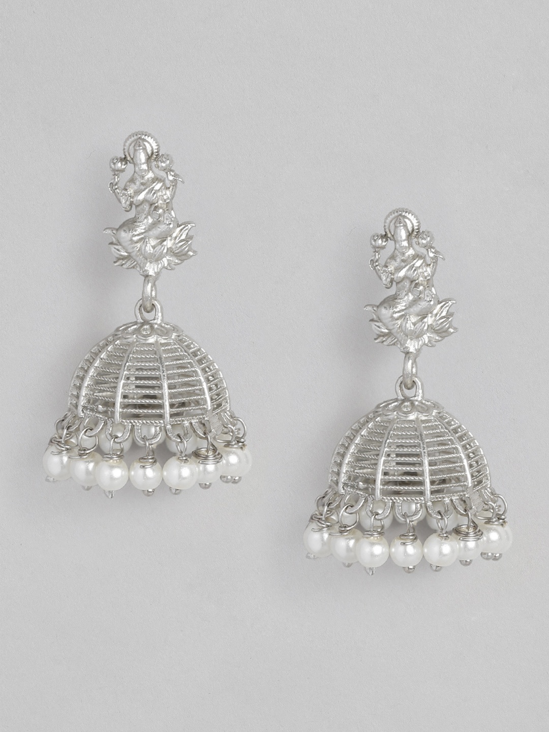 

Anouk Silver-Plated White Dome Shaped Temple Jhumkas Earrings