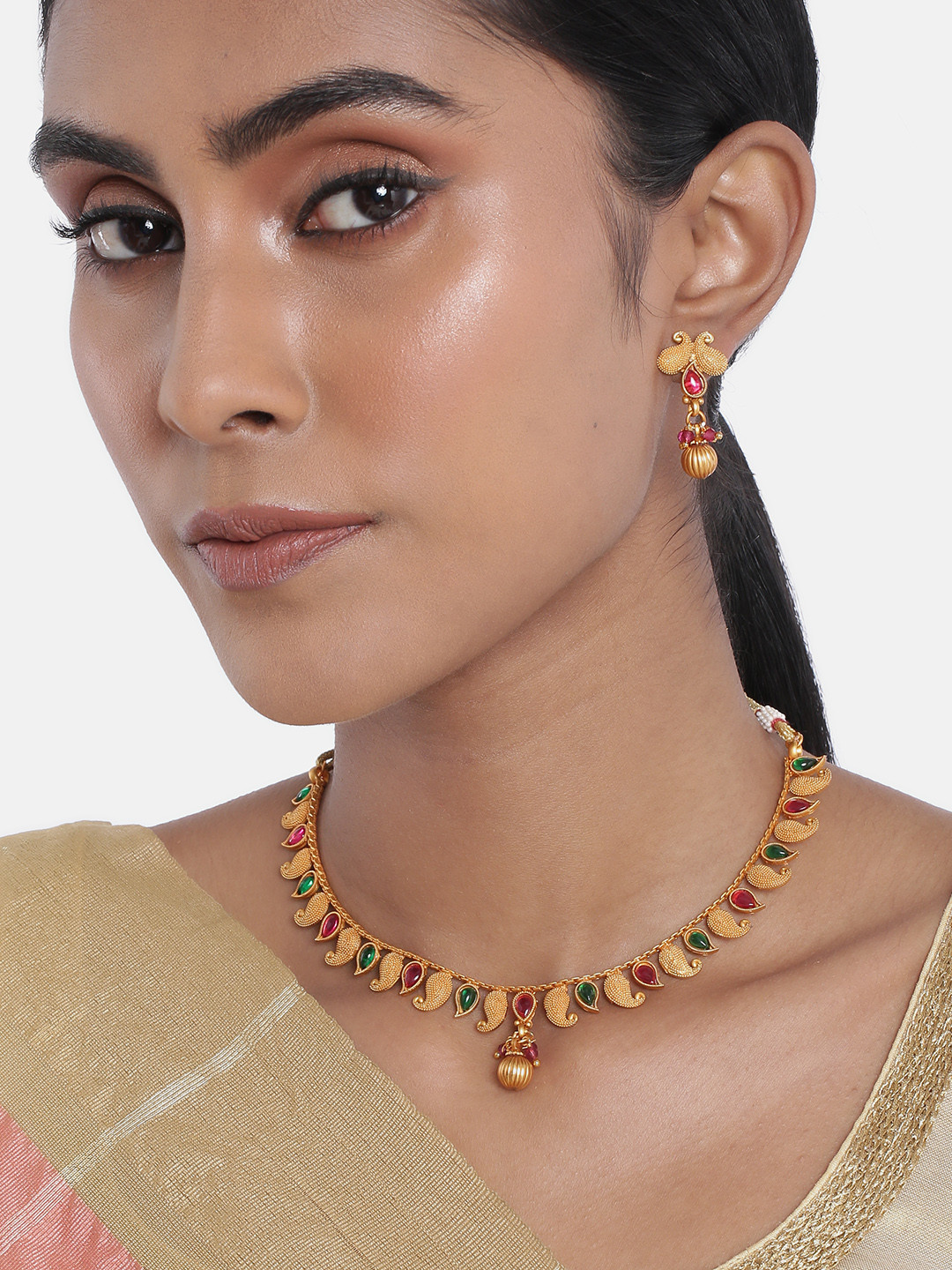 

Anouk Antique Gold-Plated Studded Jewellery Set