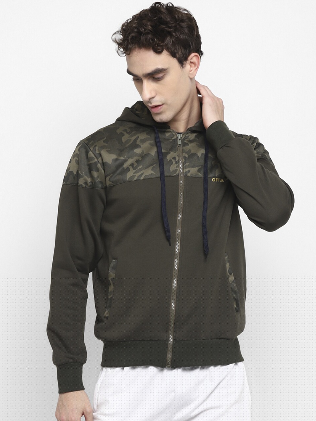 

OFF LIMITS Men Olive Green & Beige Camouflage Printed Lightweight Sporty Jacket