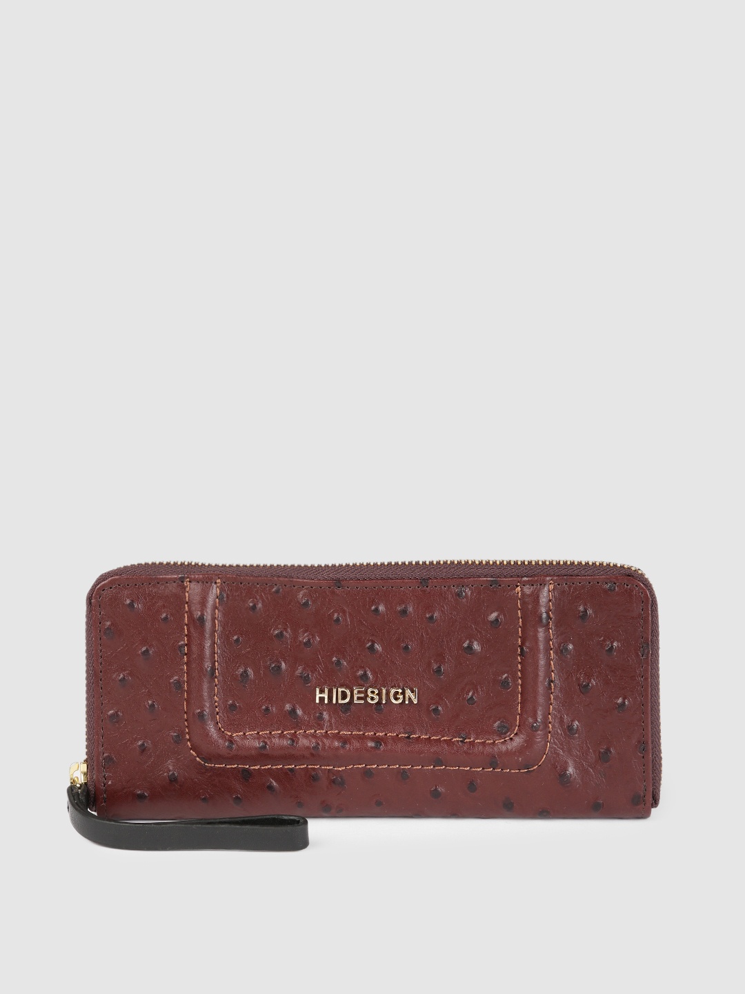 

Hidesign Women Brown Textured Leather Zip Around Wallet